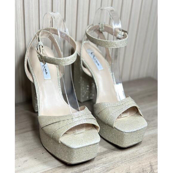 Nina Sand Glitter Shine Block-heel With Platform Stiletto Sandal Size 10M - Picture 2 of 15